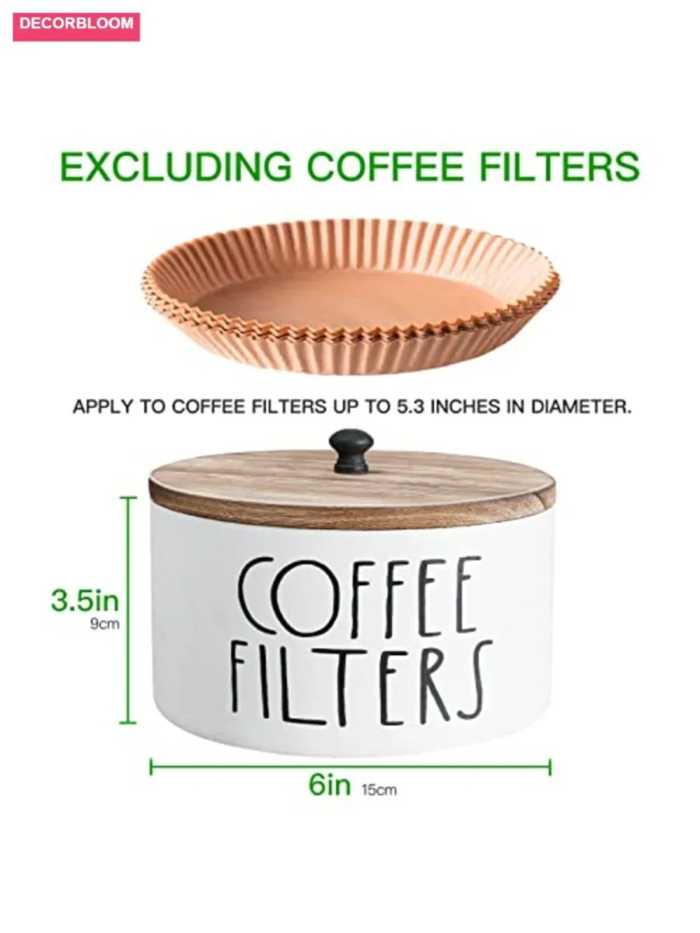 Solid Wood Coffee Filter Holder with Lid Farmhouse Kitchen Storage Canister